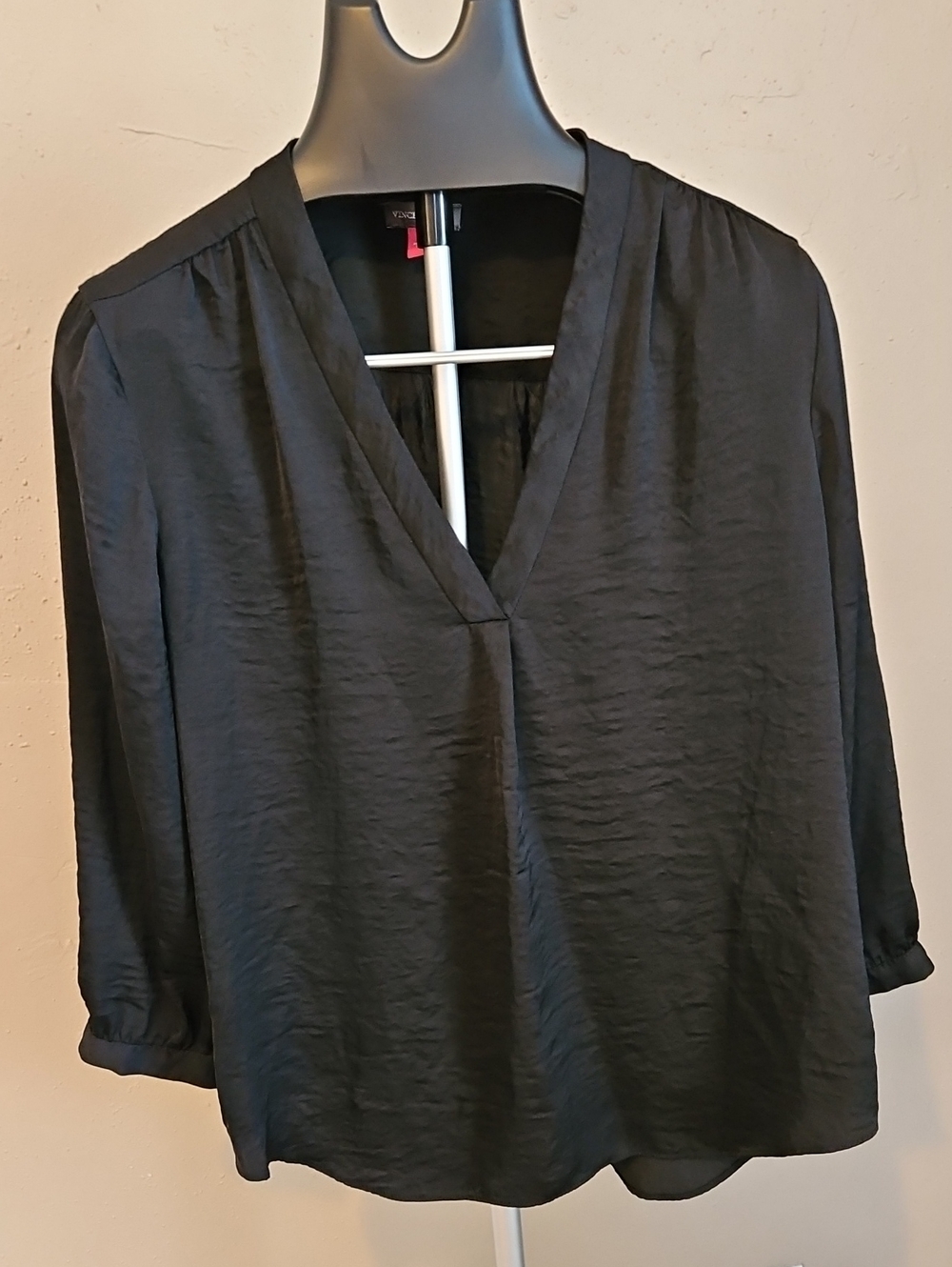 Vince Camuto Black V-Neck Satin-Look Blouse